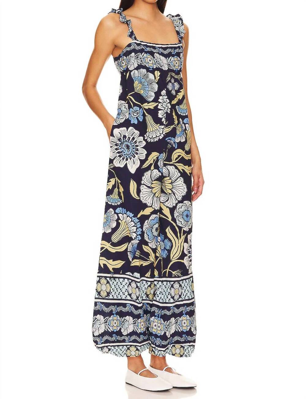 NEW FREE PEOPLE bali albright wide leg jumpsuit in navy combo - Picture 3 of 10